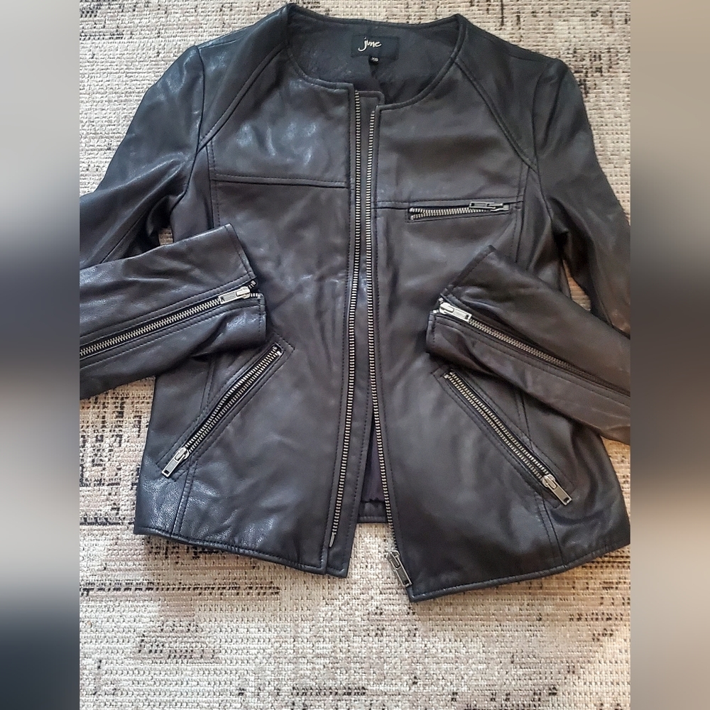June women black leather necklace jacket